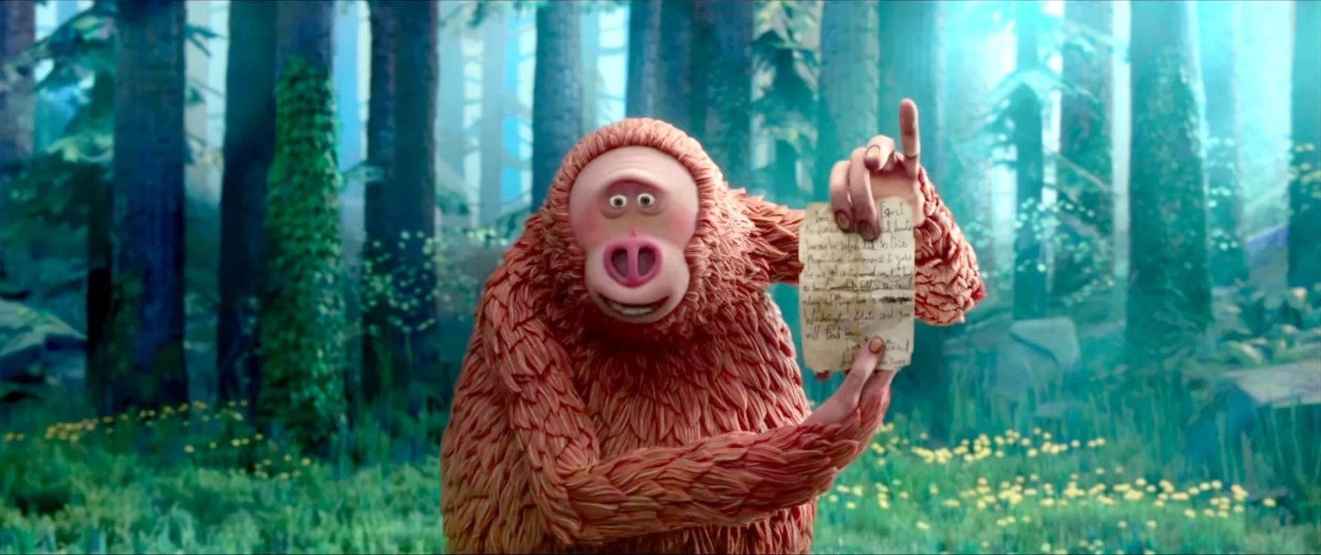 Mr. Link holding a map in a forest scene from Missing Link